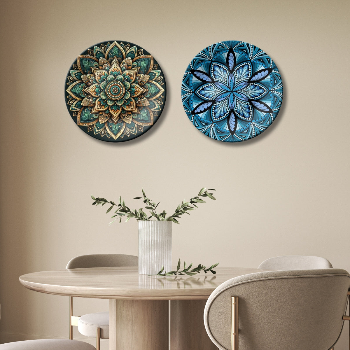 Set of 2 Aadhya Mandala Divine Chakra Ceramic Wall Plates Home Décor