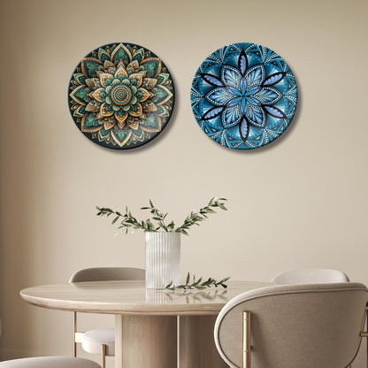 Set of 2 Aadhya Mandala Divine Chakra Ceramic Wall Plates Home Décor