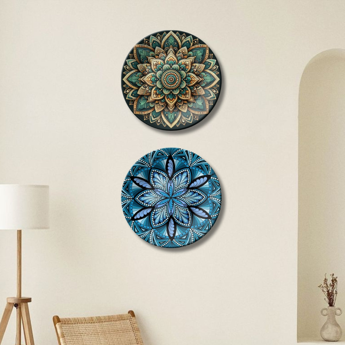 Set of 2 Aadhya Mandala Divine Chakra Ceramic Wall Plates Home Décor