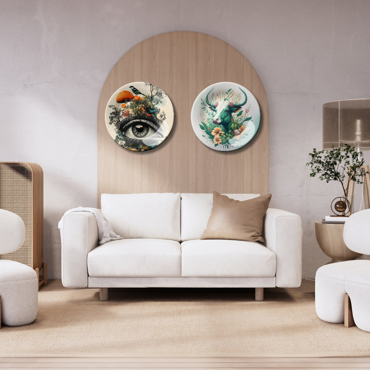 Set of 2 Celestial Insight Ceramic Wall Plates Home Décor