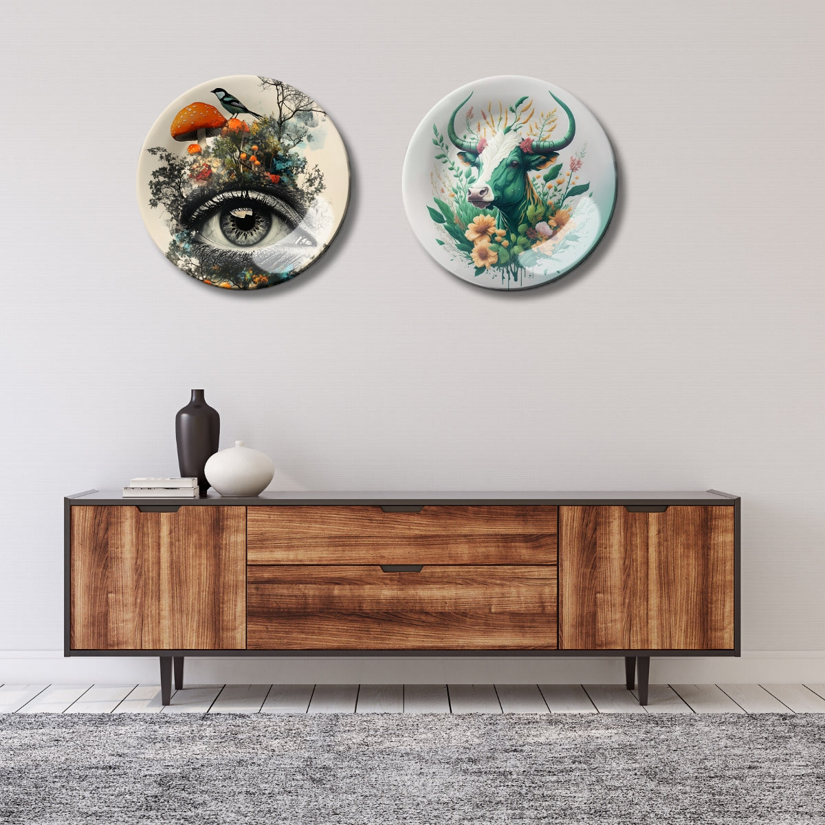 Set of 2 Celestial Insight Ceramic Wall Plates Home Décor