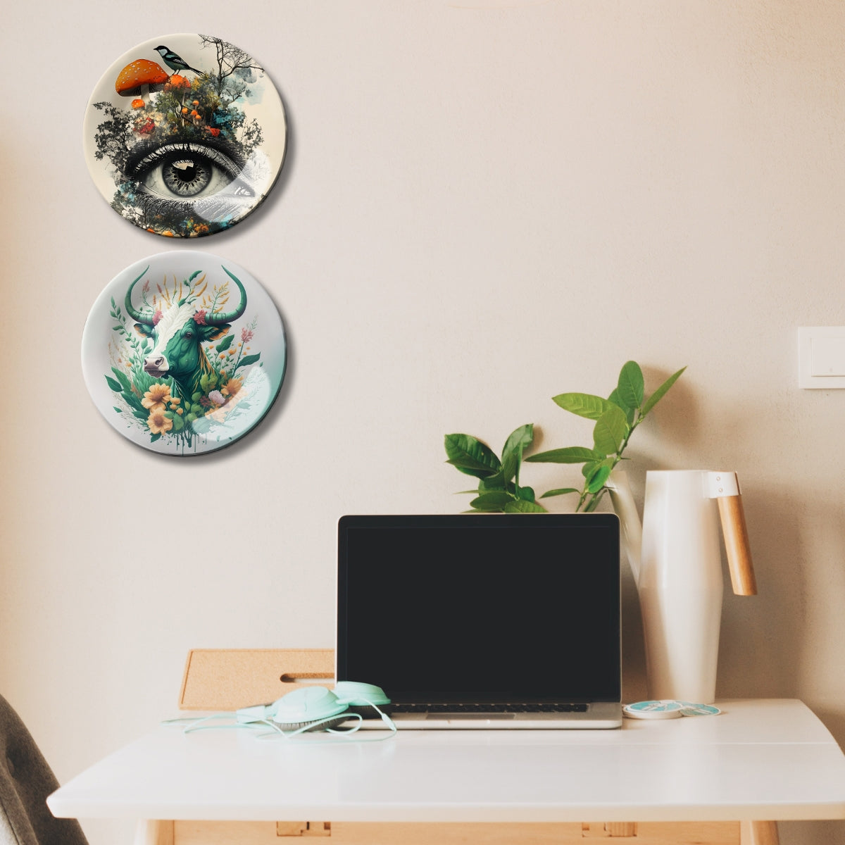 Set of 2 Celestial Insight Ceramic Wall Plates Home Décor