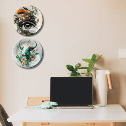 Set of 2 Celestial Insight Ceramic Wall Plates Home Décor