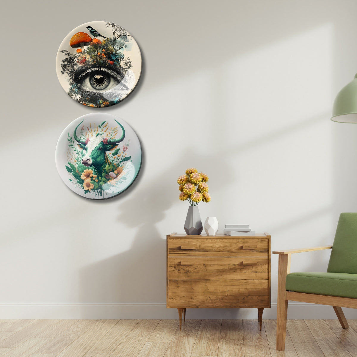 Set of 2 Celestial Insight Ceramic Wall Plates Home Décor