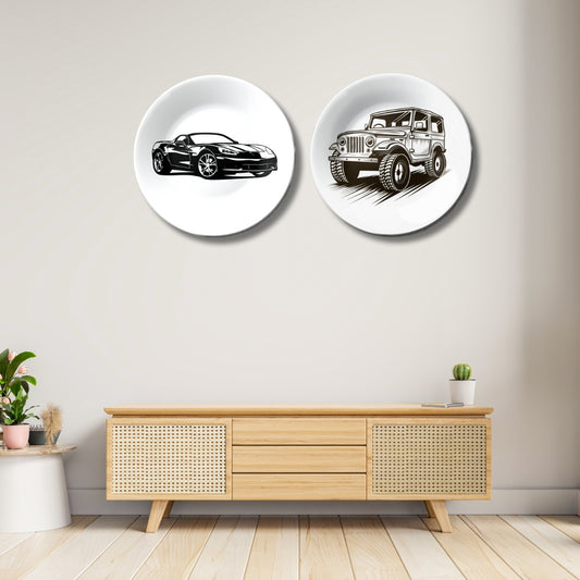 Set of 2 Classic Gear & Grit Ceramic Wall Plates Home Décor