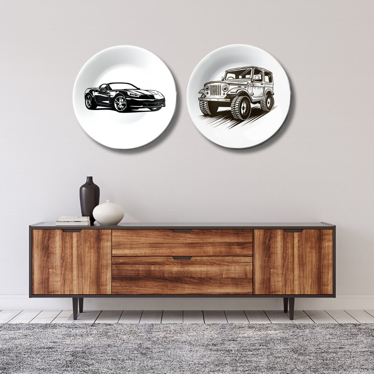 Set of 2 Classic Gear & Grit Ceramic Wall Plates Home Décor