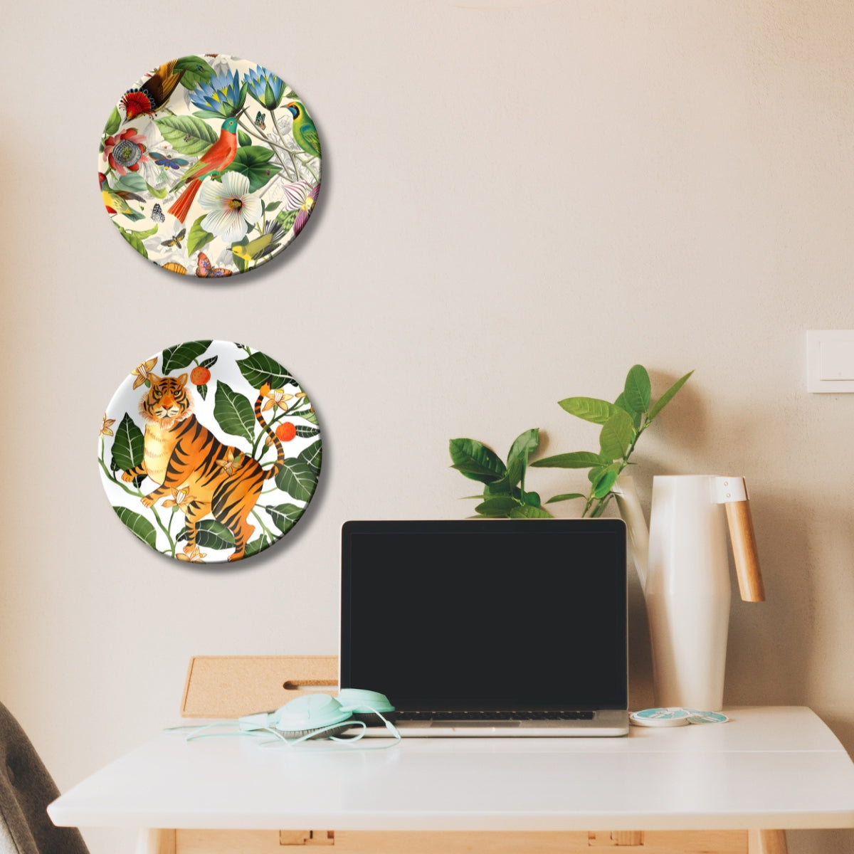 Set of 2 Forest Harmony Ceramic Wall Plates Home Décor