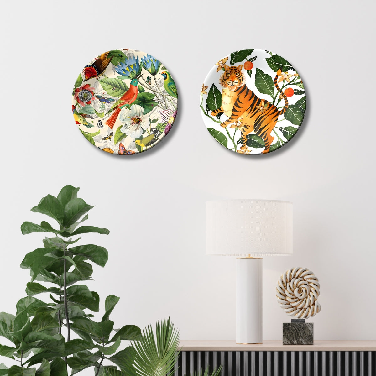 Set of 2 Forest Harmony Ceramic Wall Plates Home Décor