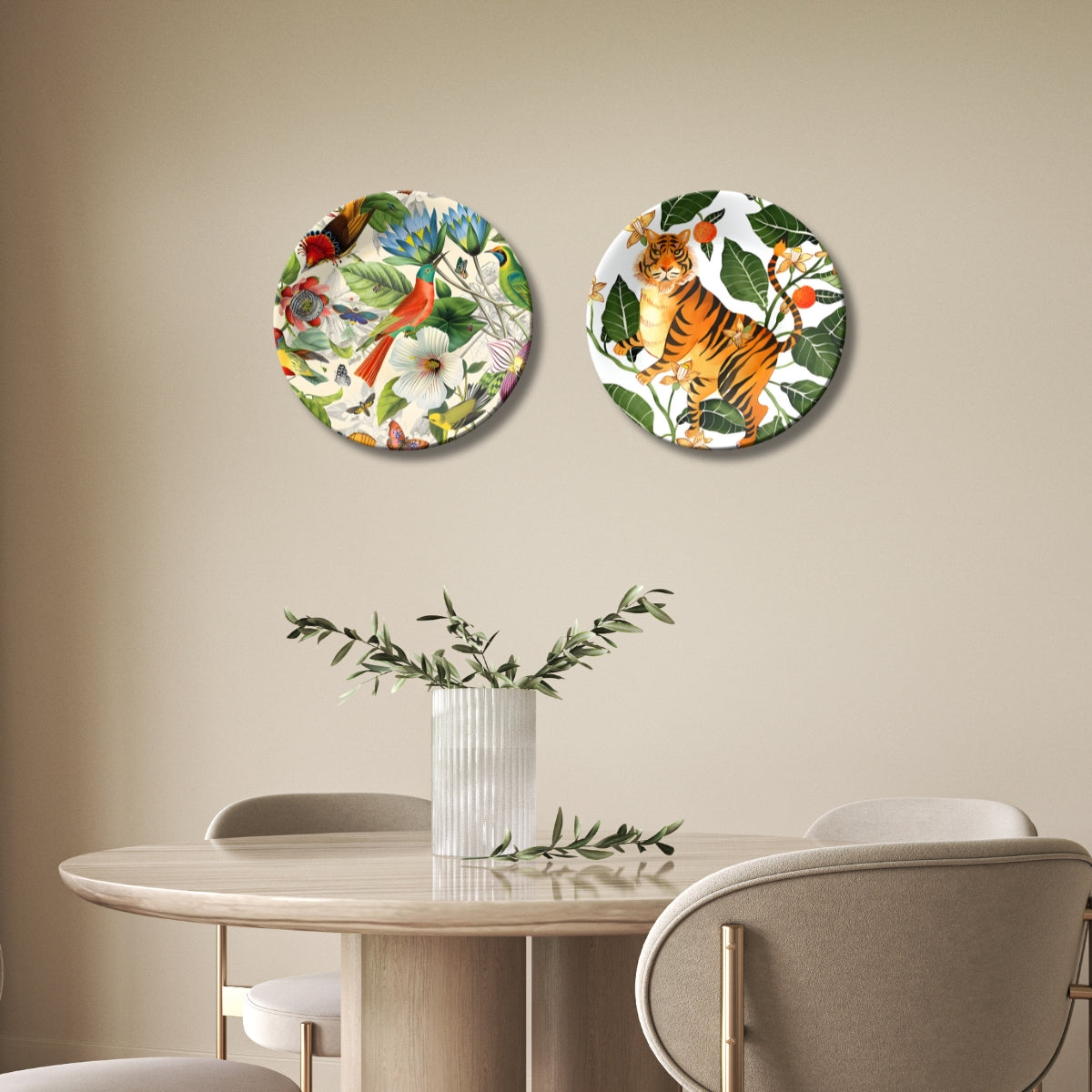 Set of 2 Forest Harmony Ceramic Wall Plates Home Décor