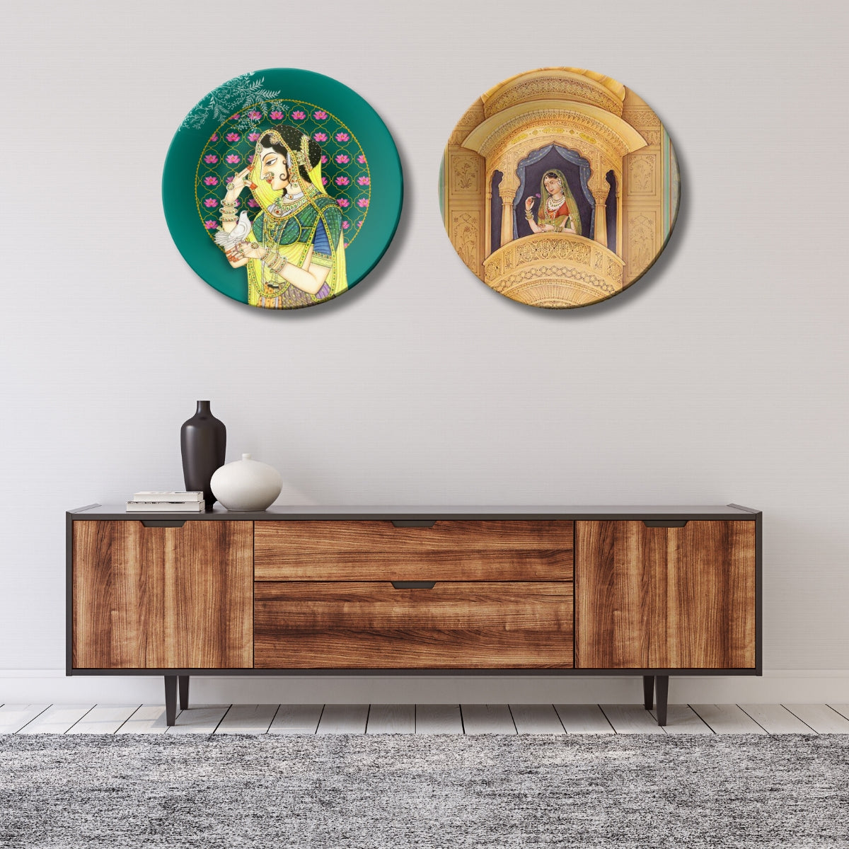 Set of 2 Rajsi Mahal Memoirs Ceramic Wall Plates Home Décor