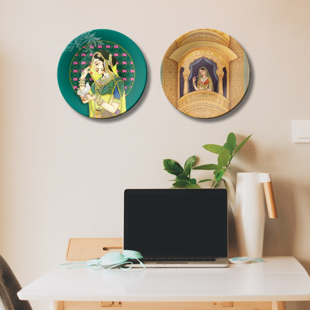 Set of 2 Rajsi Mahal Memoirs Ceramic Wall Plates Home Décor