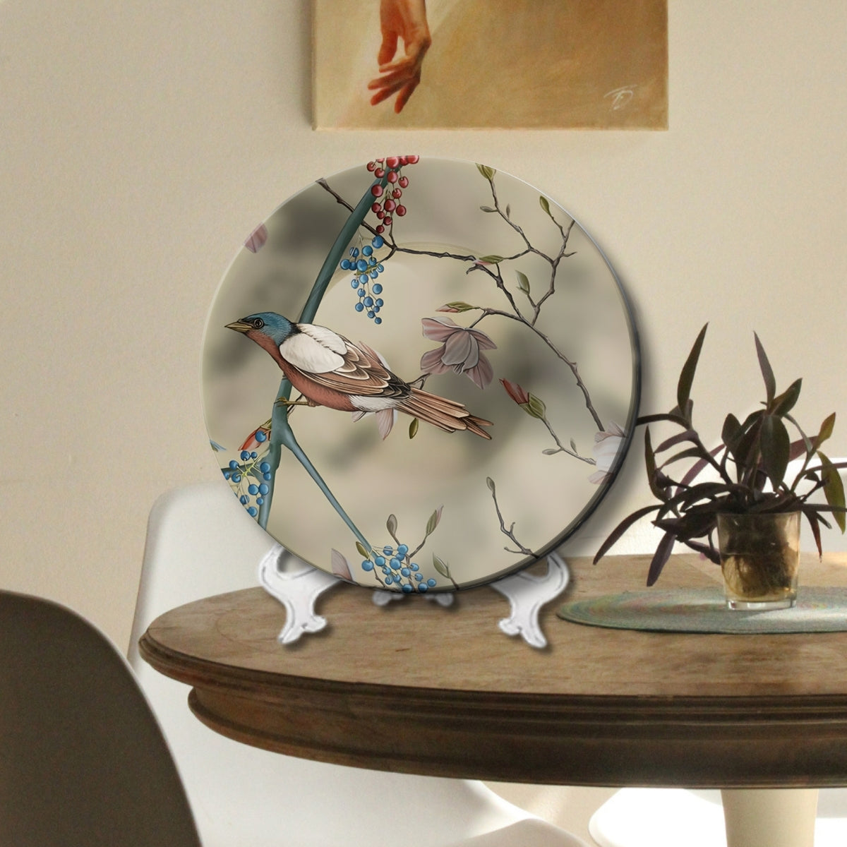 Set of 2 Royal Peacock & Songbird Symphony Ceramic Wall Plates Home Décor