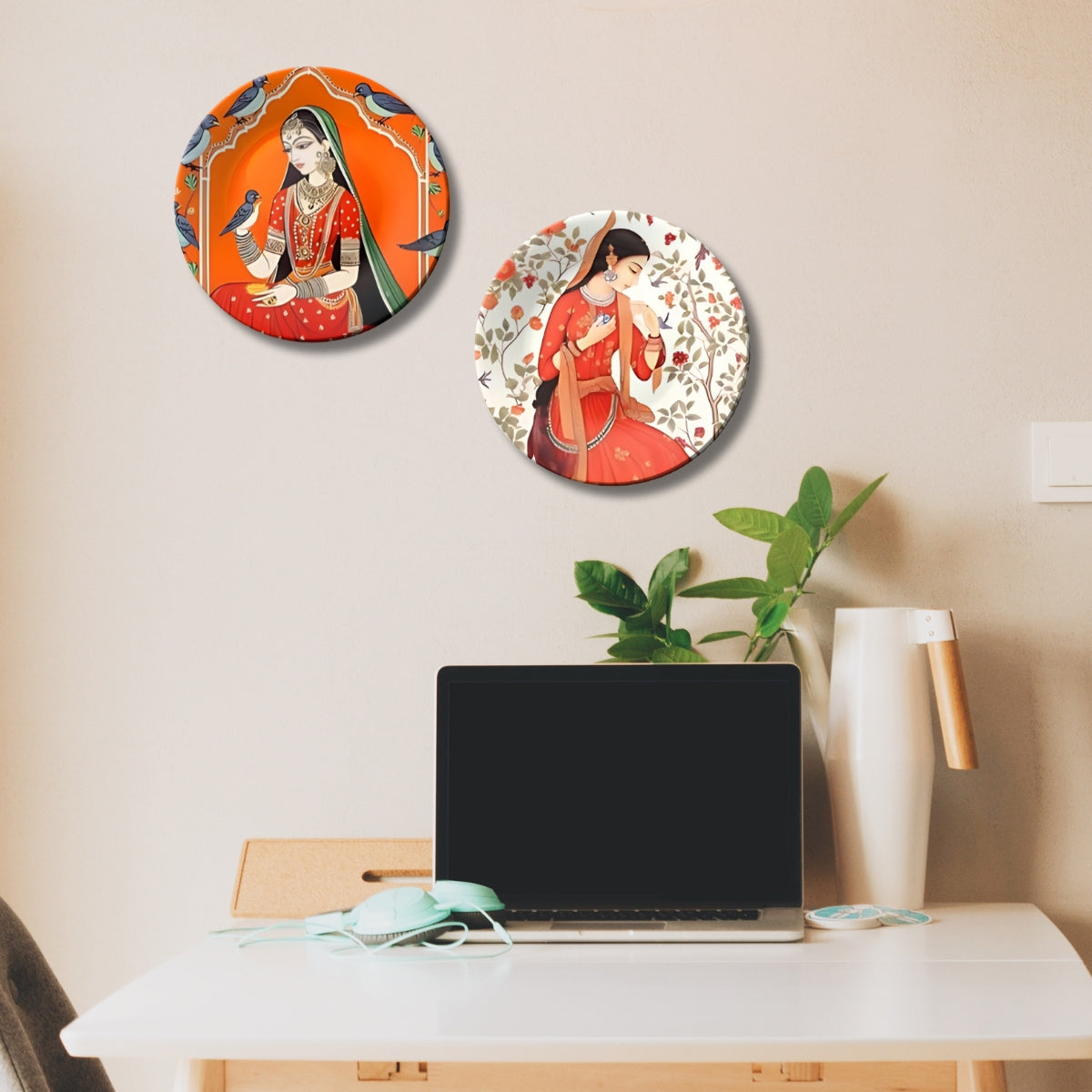 Set of 2 Royal Rajsi Nazar & Noor Ceramic Wall Plates Home Décor