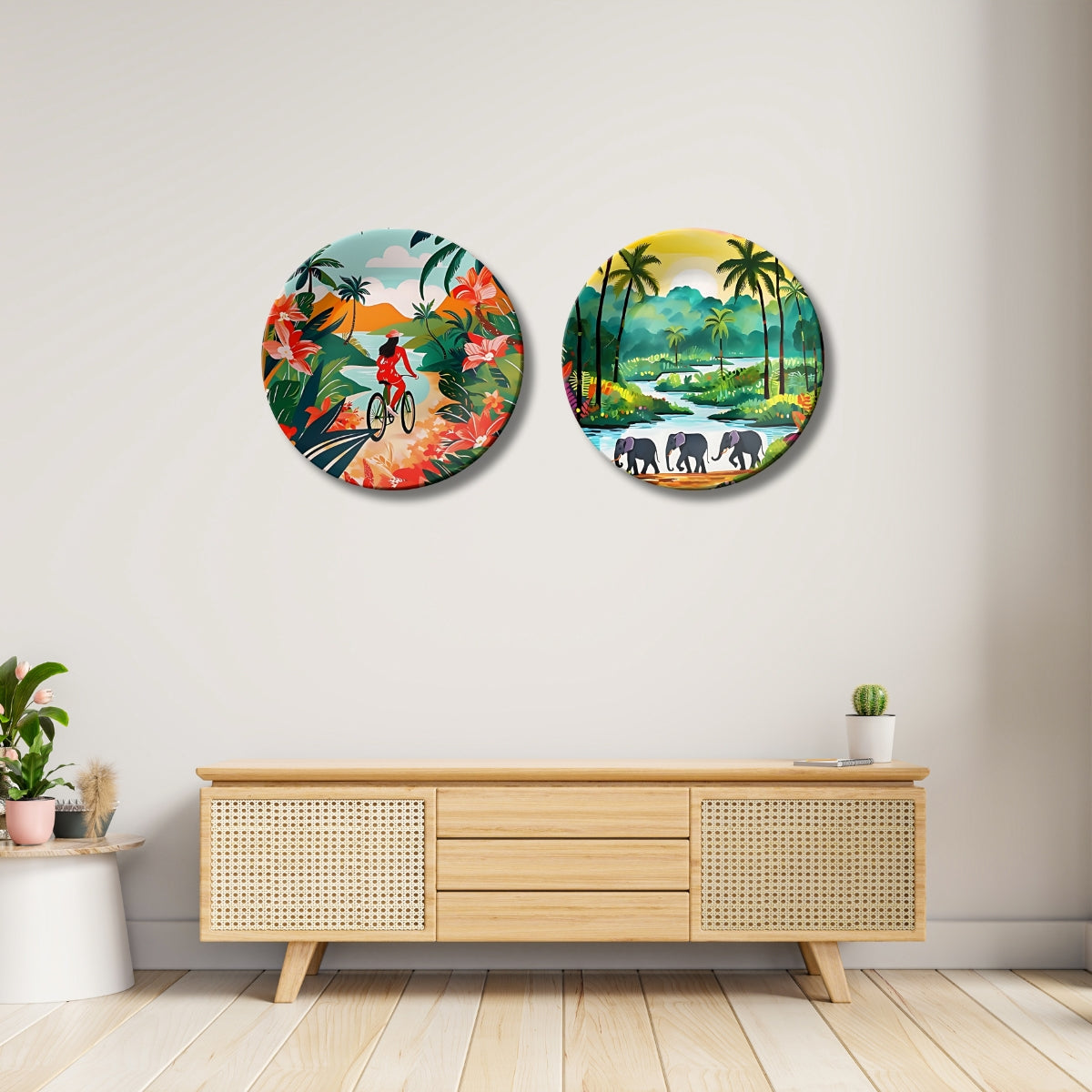 Set of 2 Tropical Escape Adventures Trip Story Ceramic Wall Plates Home Décor
