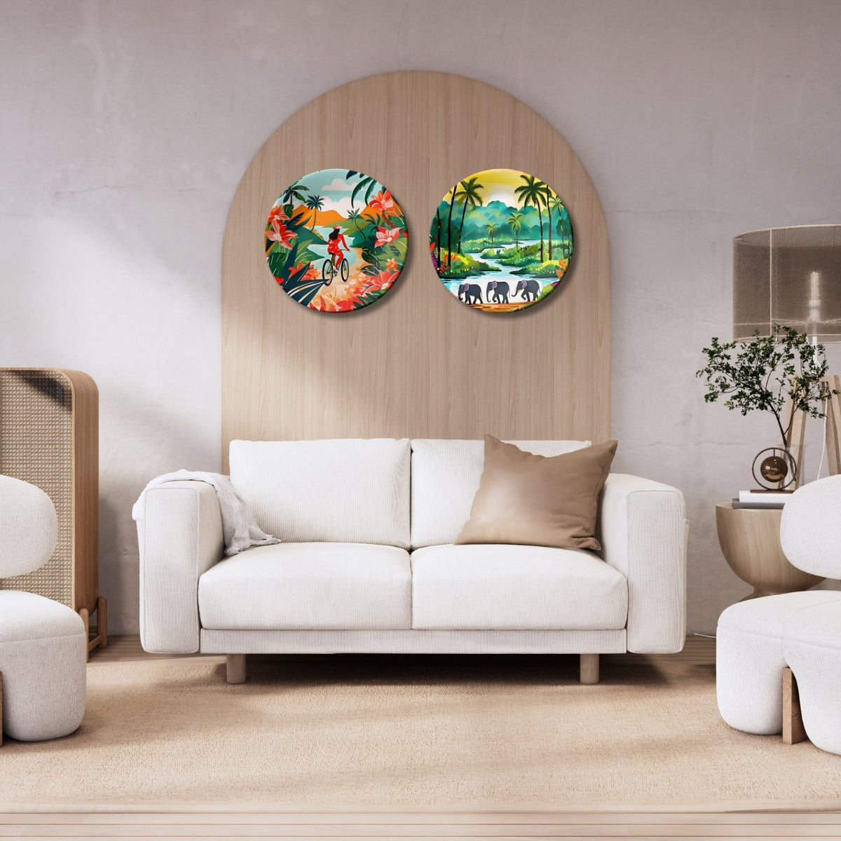 Set of 2 Tropical Escape Adventures Trip Story Ceramic Wall Plates Home Décor