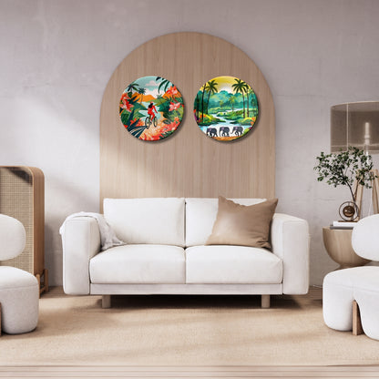 Set of 2 Tropical Escape Adventures Trip Story Ceramic Wall Plates Home Décor