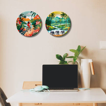 Set of 2 Tropical Escape Adventures Trip Story Ceramic Wall Plates Home Décor