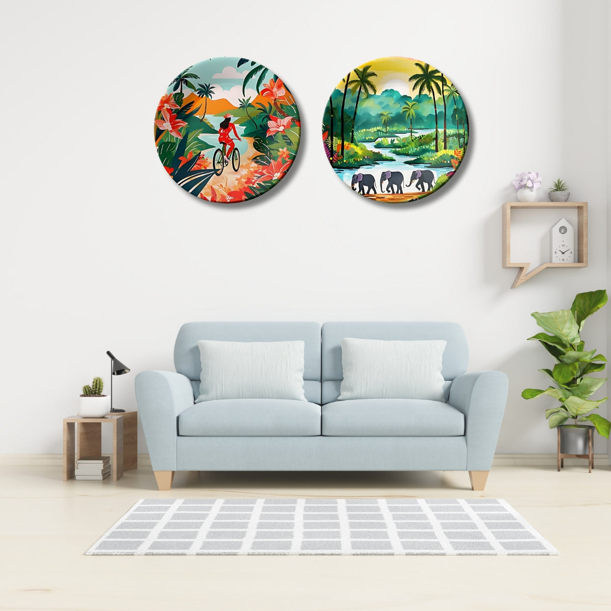Set of 2 Tropical Escape Adventures Trip Story Ceramic Wall Plates Home Décor