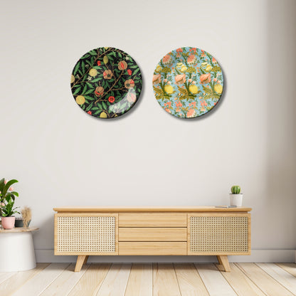 Set of 2 Tropical Summer Garden Ceramic Wall Plates Home Décor