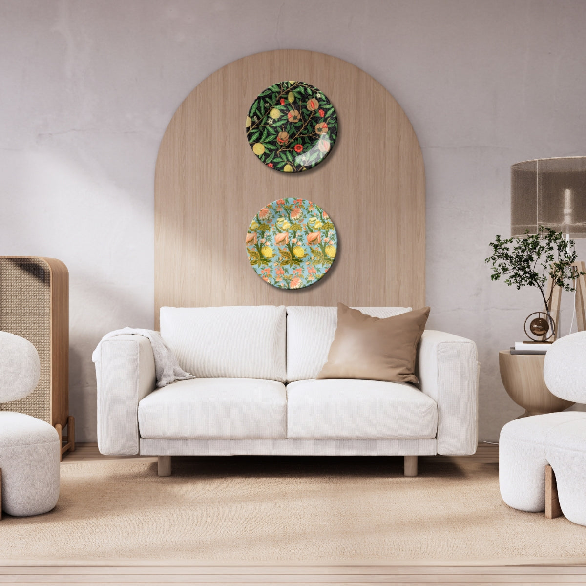 Set of 2 Tropical Summer Garden Ceramic Wall Plates Home Décor