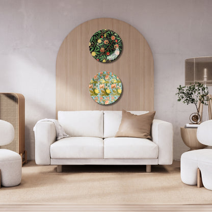 Set of 2 Tropical Summer Garden Ceramic Wall Plates Home Décor