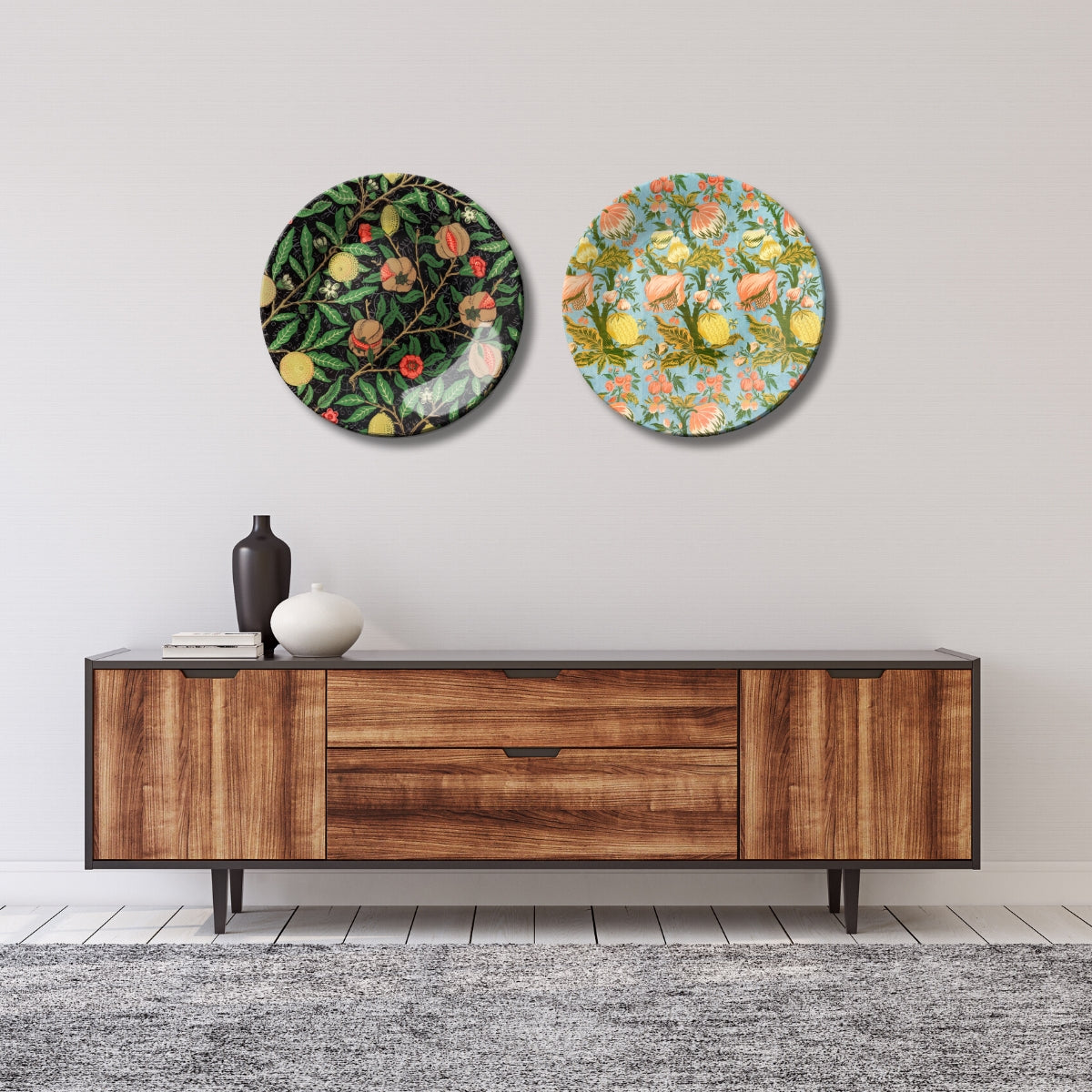 Set of 2 Tropical Summer Garden Ceramic Wall Plates Home Décor