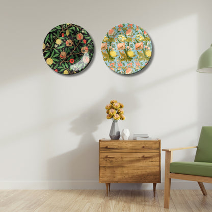 Set of 2 Tropical Summer Garden Ceramic Wall Plates Home Décor