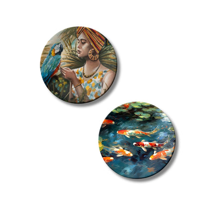 Set of 2 Vastu Koi Fortune Flow Ceramic Wall Plates Home Décor