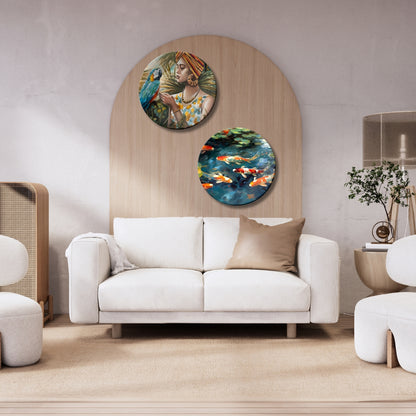 Set of 2 Vastu Koi Fortune Flow Ceramic Wall Plates Home Décor