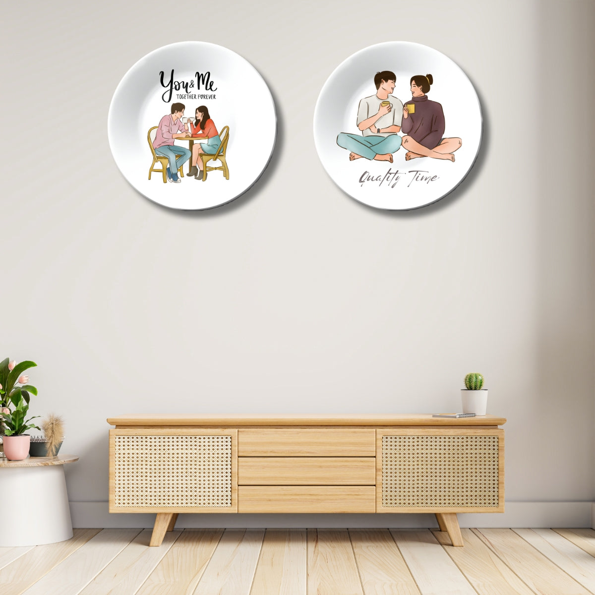 Set of 2 You & Me Cozy Couple Togetherness Tales Ceramic Wall Plates Home Décor