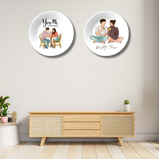 Set of 2 You & Me Cozy Couple Togetherness Tales Ceramic Wall Plates Home Décor