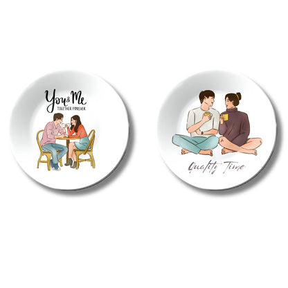 Set of 2 You & Me Cozy Couple Togetherness Tales Ceramic Wall Plates Home Décor