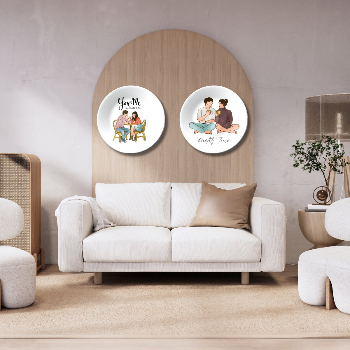 Set of 2 You & Me Cozy Couple Togetherness Tales Ceramic Wall Plates Home Décor