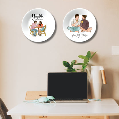 Set of 2 You & Me Cozy Couple Togetherness Tales Ceramic Wall Plates Home Décor