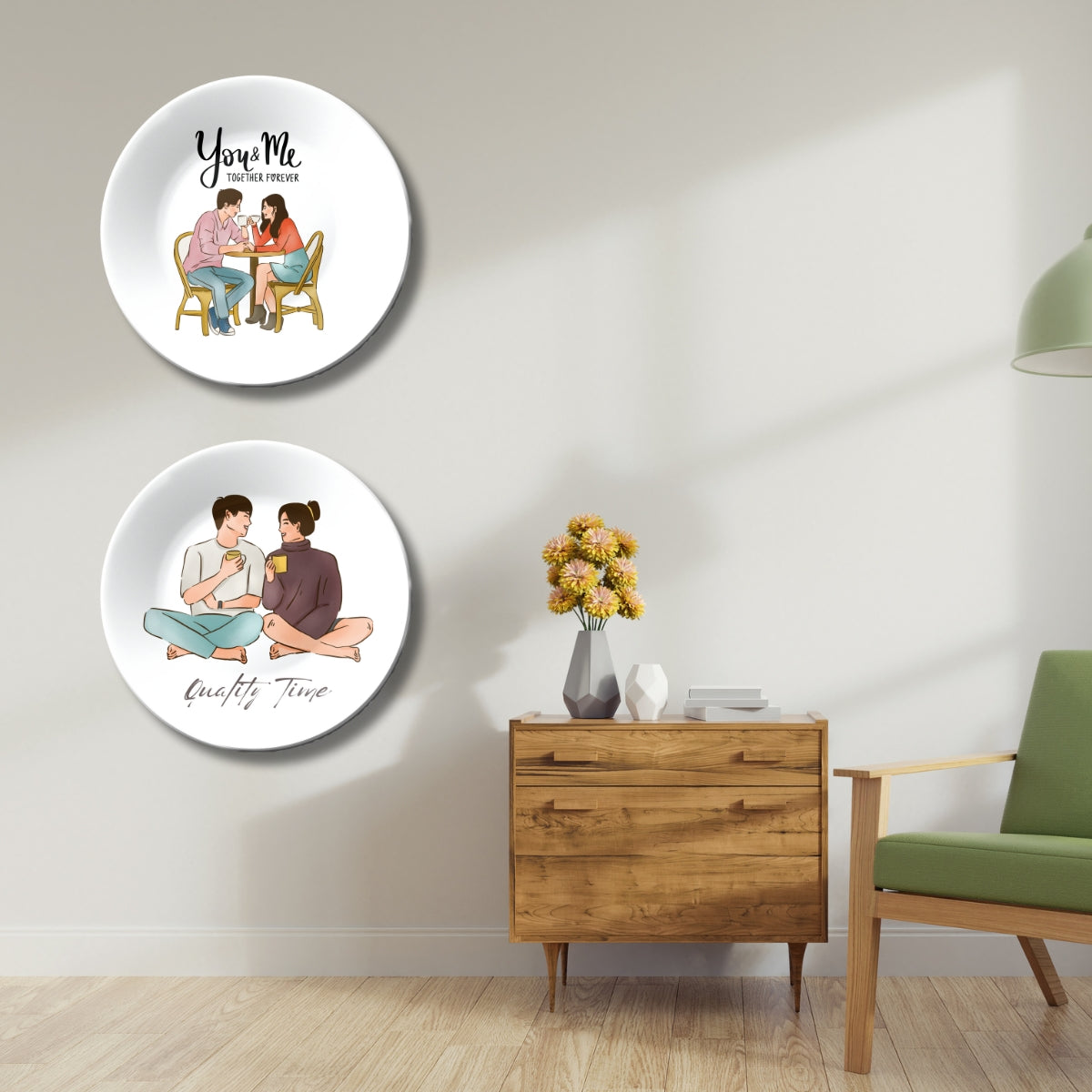 Set of 2 You & Me Cozy Couple Togetherness Tales Ceramic Wall Plates Home Décor
