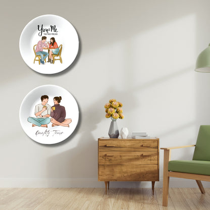 Set of 2 You & Me Cozy Couple Togetherness Tales Ceramic Wall Plates Home Décor