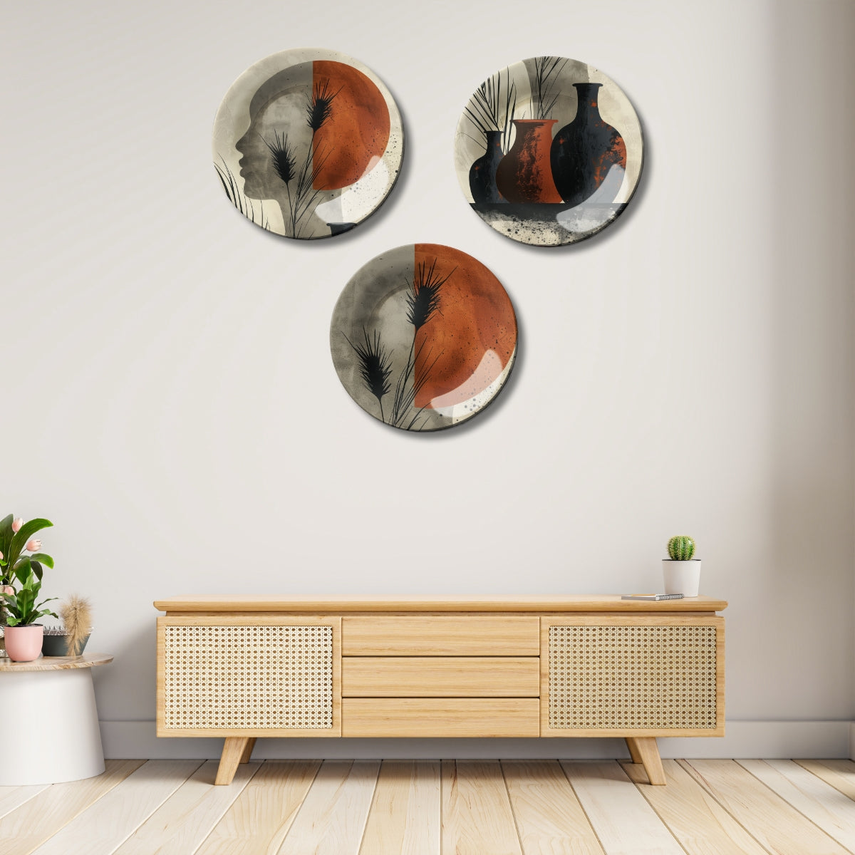 Set of 3 Abstract Terracotta Echoes Decorative Wall Plates
