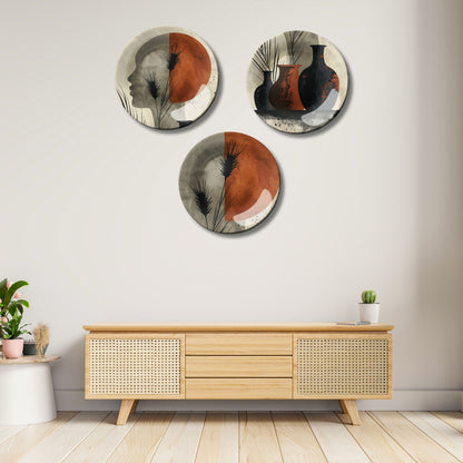 Set of 3 Abstract Terracotta Echoes Decorative Wall Plates