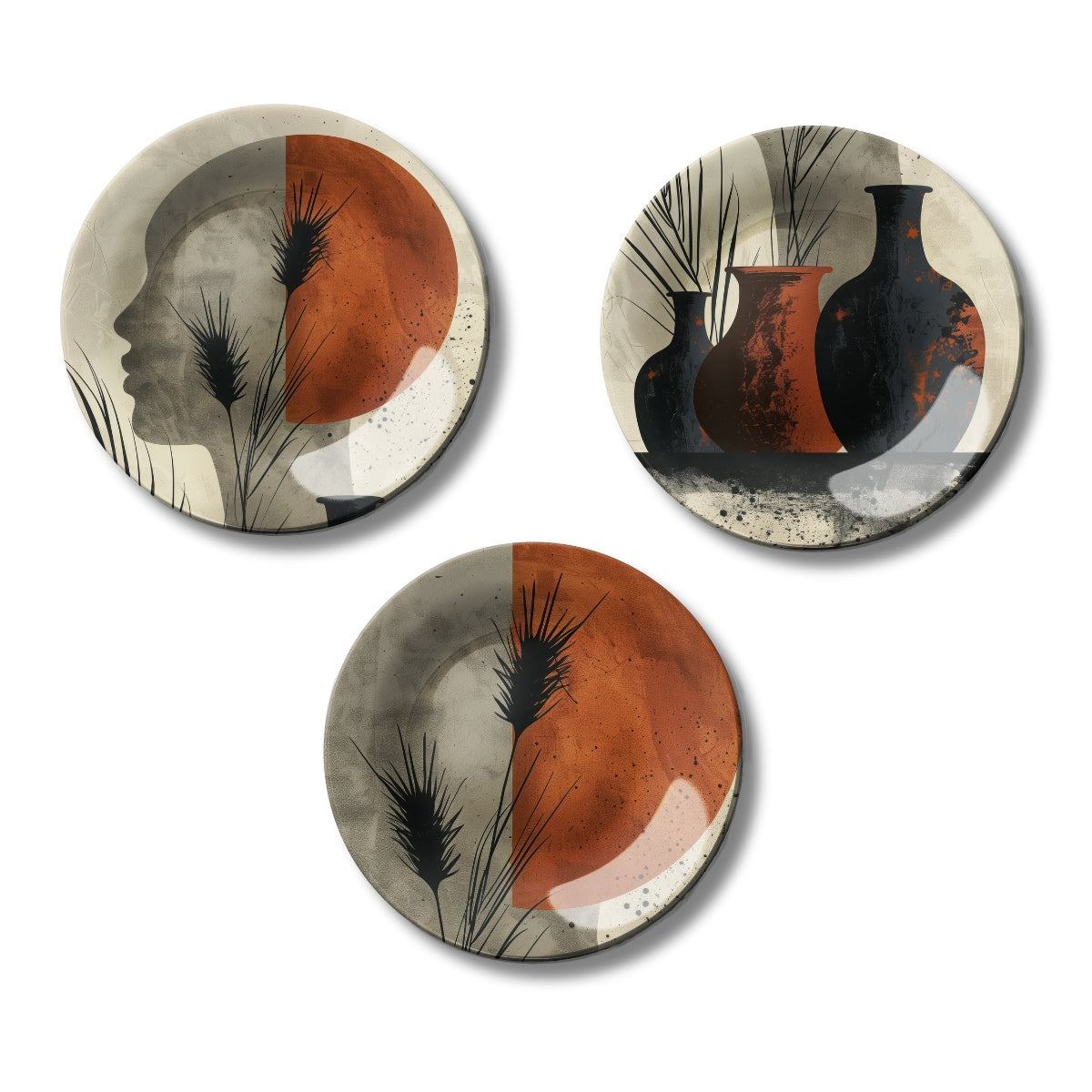 Set of 3 Abstract Terracotta Echoes Decorative Wall Plates