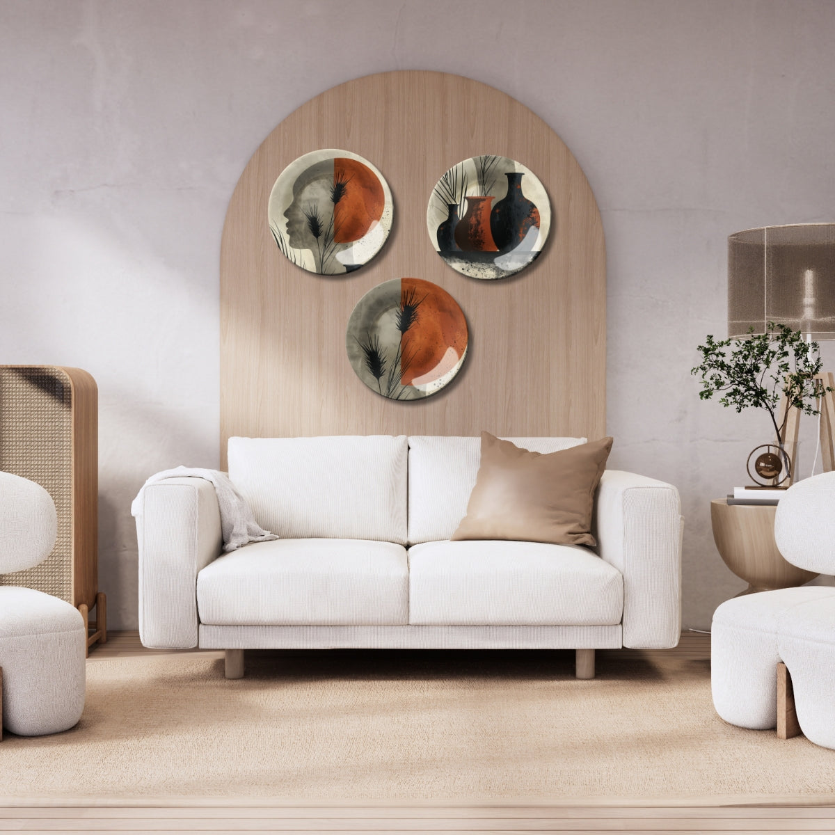 Set of 3 Abstract Terracotta Echoes Decorative Wall Plates