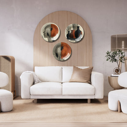 Set of 3 Abstract Terracotta Echoes Decorative Wall Plates