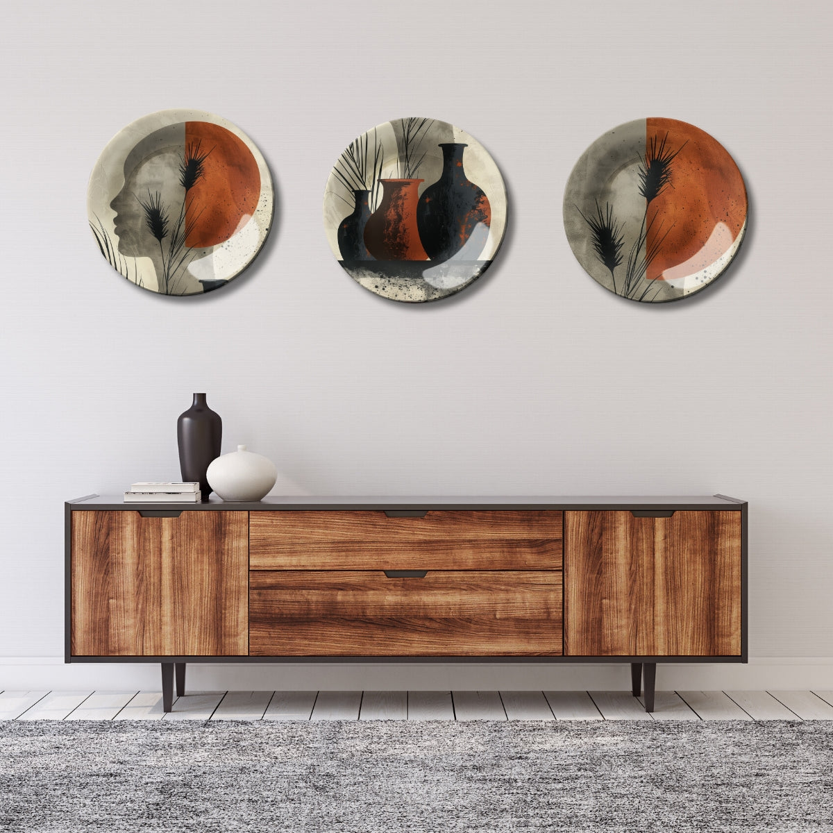 Set of 3 Abstract Terracotta Echoes Decorative Wall Plates