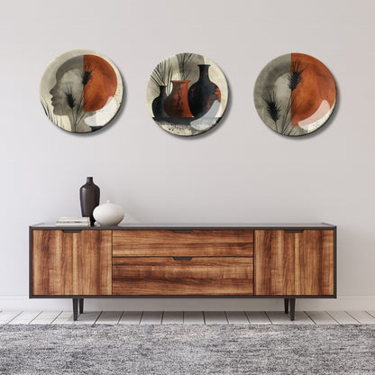 Set of 3 Abstract Terracotta Echoes Decorative Wall Plates