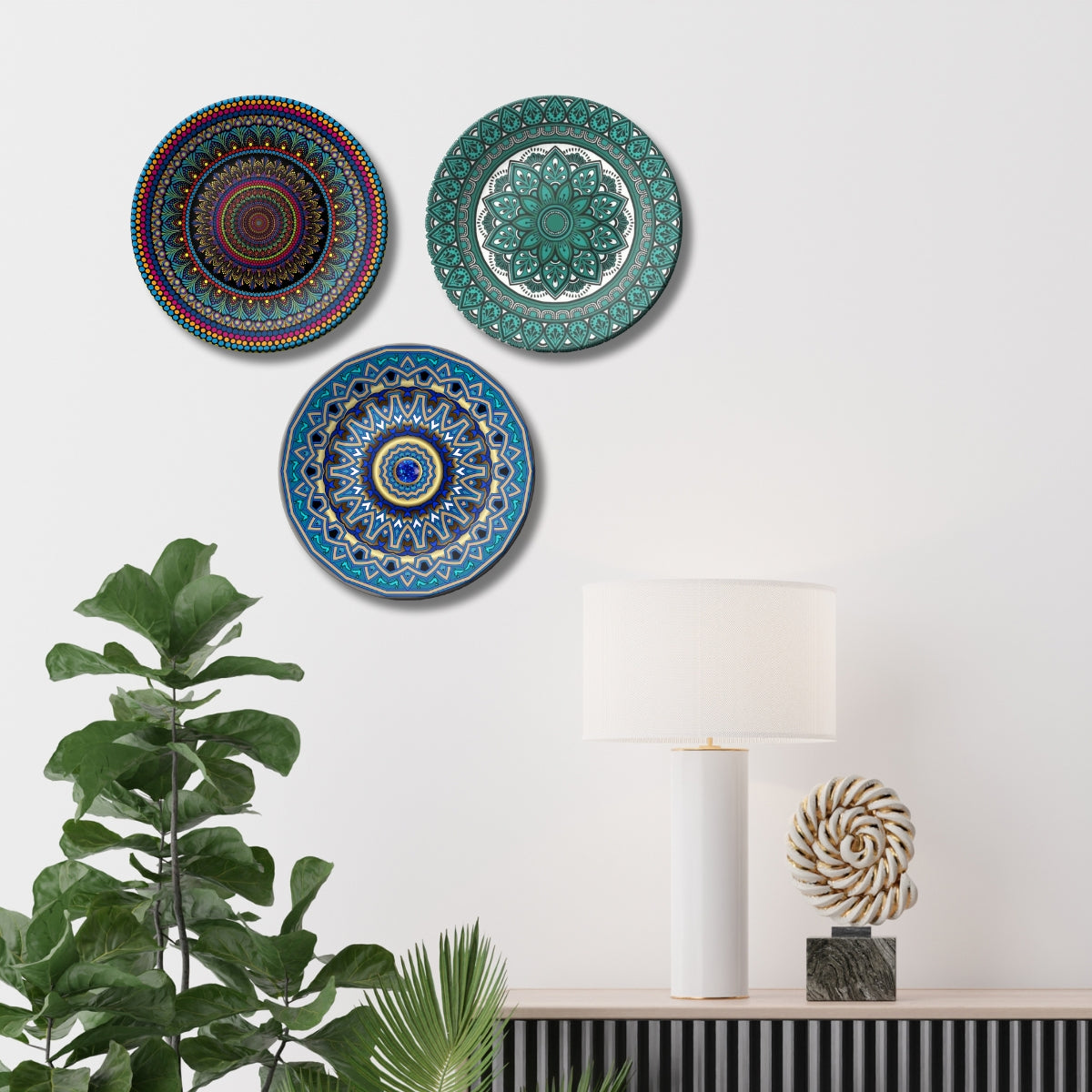 Set of 3 Artistic Mandala Radiance Decorative Wall Plates