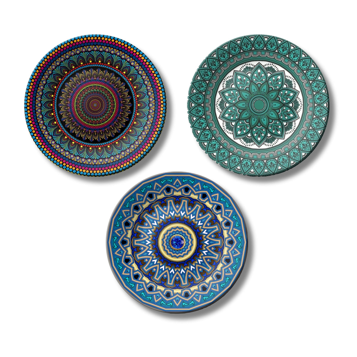 Set of 3 Artistic Mandala Radiance Decorative Wall Plates