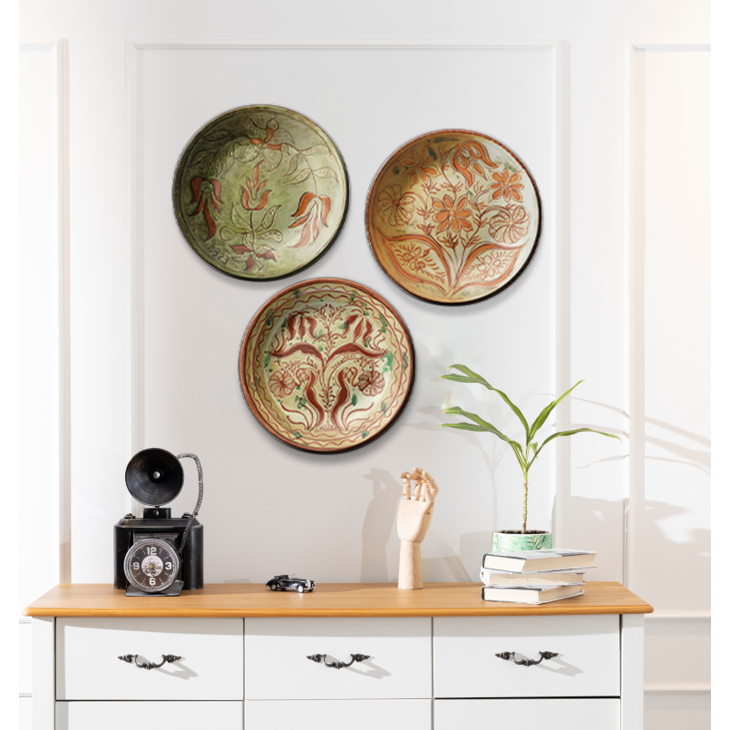 Set of 3 Assorted Nature Theme Decorative Ceramic Wall Plates Art Décor