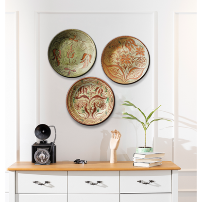 Set of 3 Assorted Nature Theme Decorative Ceramic Wall Plates Art Décor