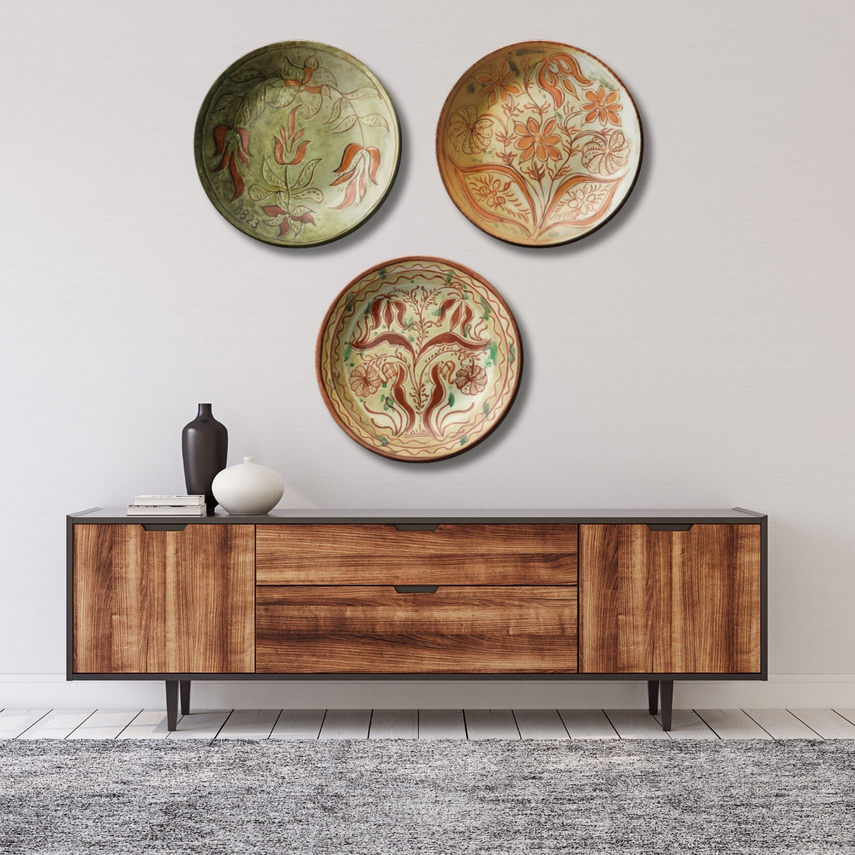 Set of 3 Assorted Nature Theme Decorative Ceramic Wall Plates Art Décor