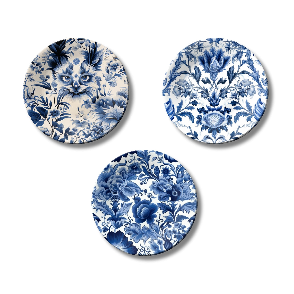 Set of 3 Azure Floral Symphony Decorative Wall Plates