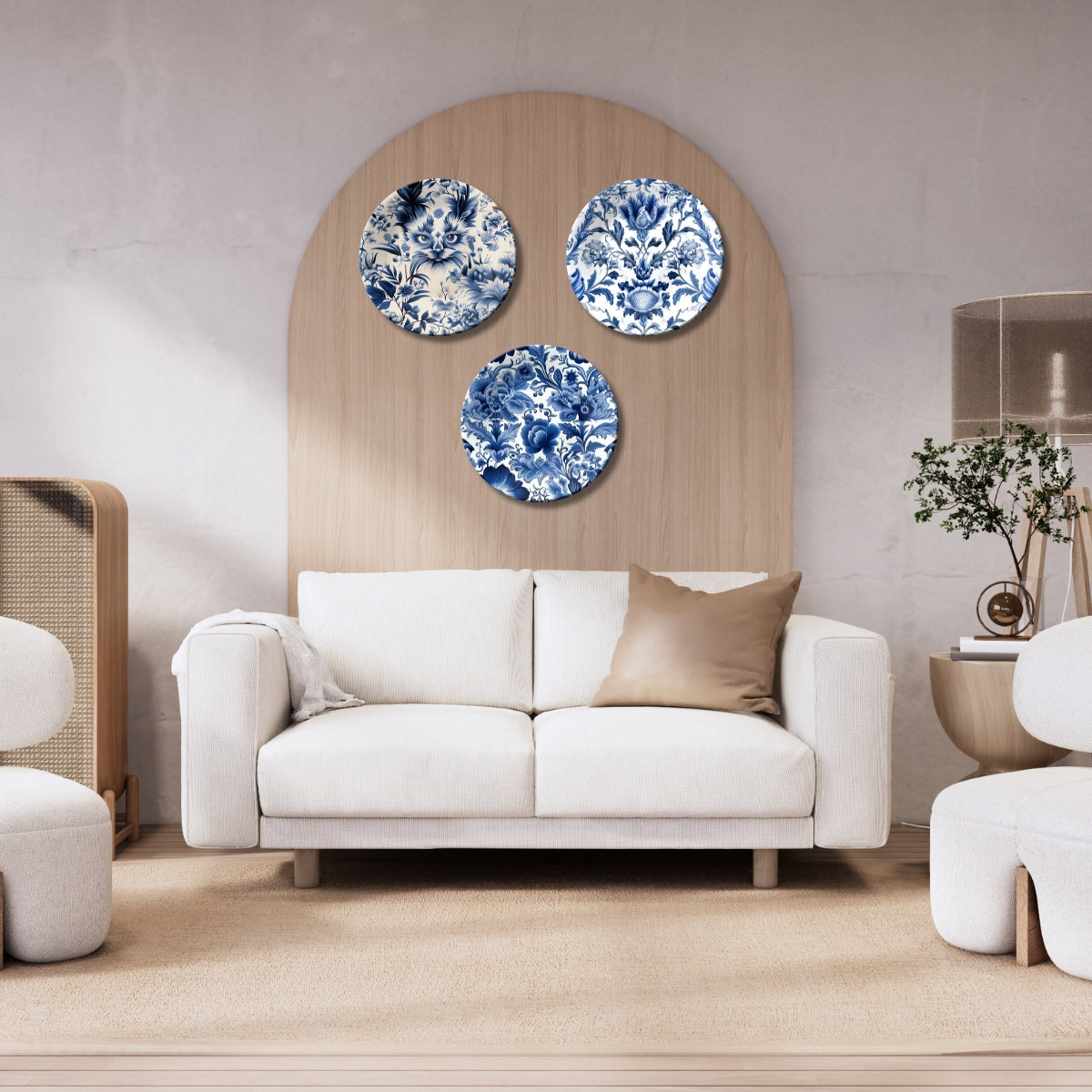 Set of 3 Azure Floral Symphony Decorative Wall Plates